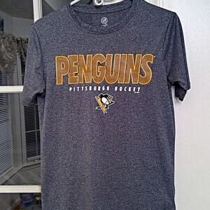 Pittsburgh Penguins T Shirt Dark Gray Small (34/36) NHL Logo Hockey